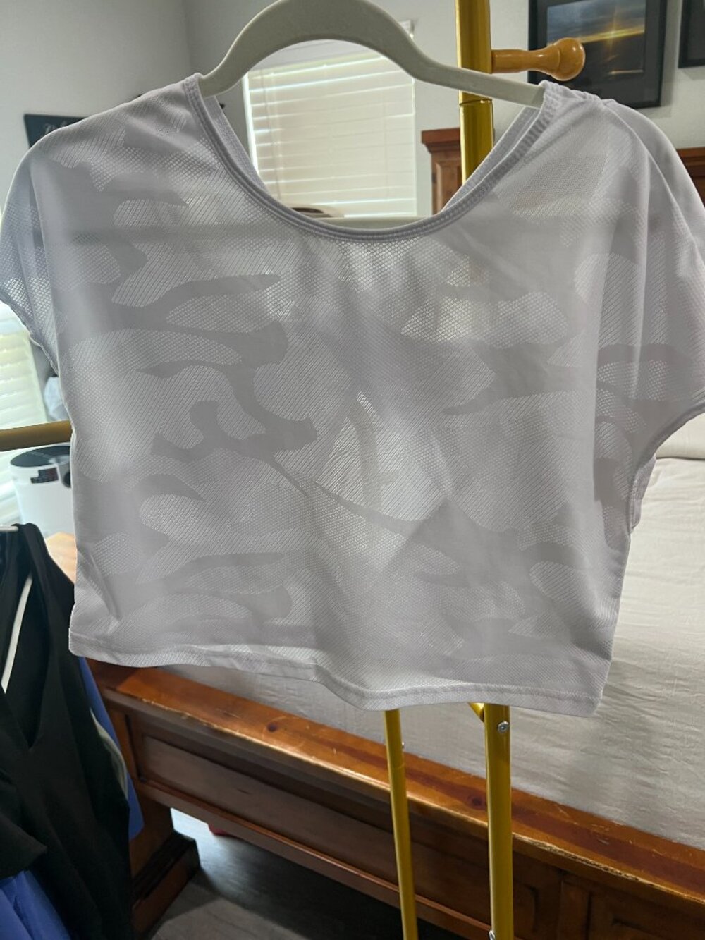 White Camo Mesh Open Back Criss Cross Workout Crop Top